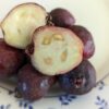 Fruits du Goyave fraise rouge, certains coupé en deux, sur assiette