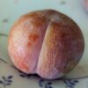 fruit d'un hybride interspecifique dapple supreme prune-abricot, mûr, posé sur une assiette