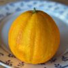 une orange rayé du brésil sur une assiette